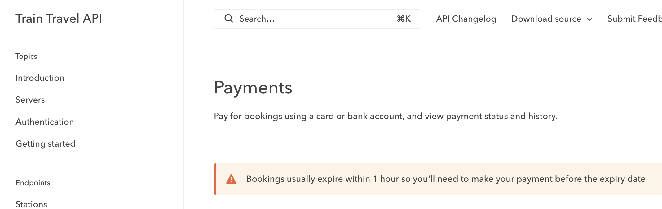 The payments tag is showing the summary "Payments" in a header, with a HTML rendered description and warning box for the warn quote block.